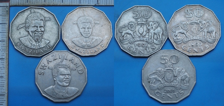 1981, 86 a 2001 - 50 cents - 3x Svazijsko, každý jiný typ