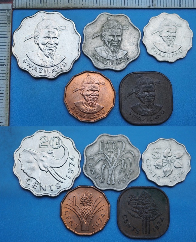 1974 - mince Svazijska - 5x různý typ