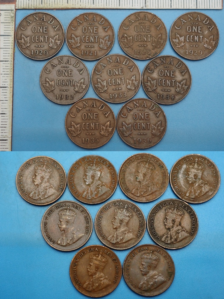 1920,1,8,9, 32,3,4,5,6 - 1 cent - 9x Kanada, Jiří V.