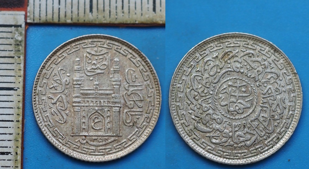 1938 /1357 AH - 4 annas, stříbro - Indie, Hyderabad
