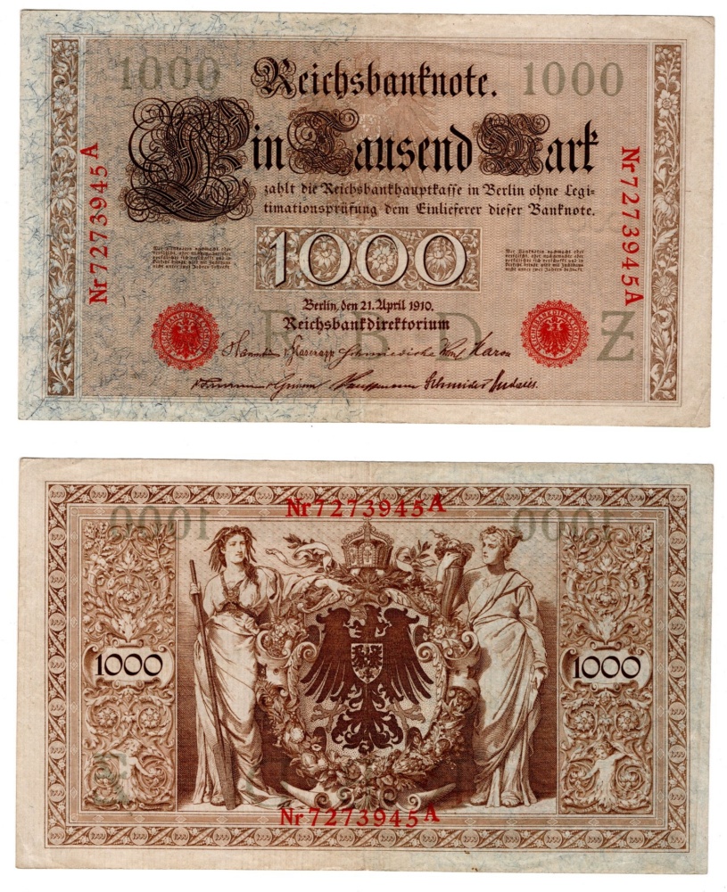1910 -1000 mark, bankovka - Nr 7273945A, Německo císařství