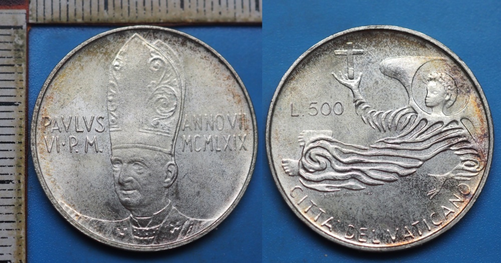 1969 - 500 lir, stříbro - Pavel VI., Vatikán