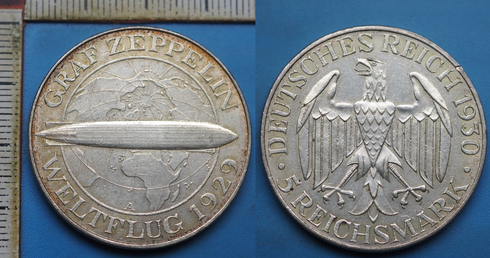 1930 A - 5 reichsmark, stříbro - Německo, Graf Zeppelin