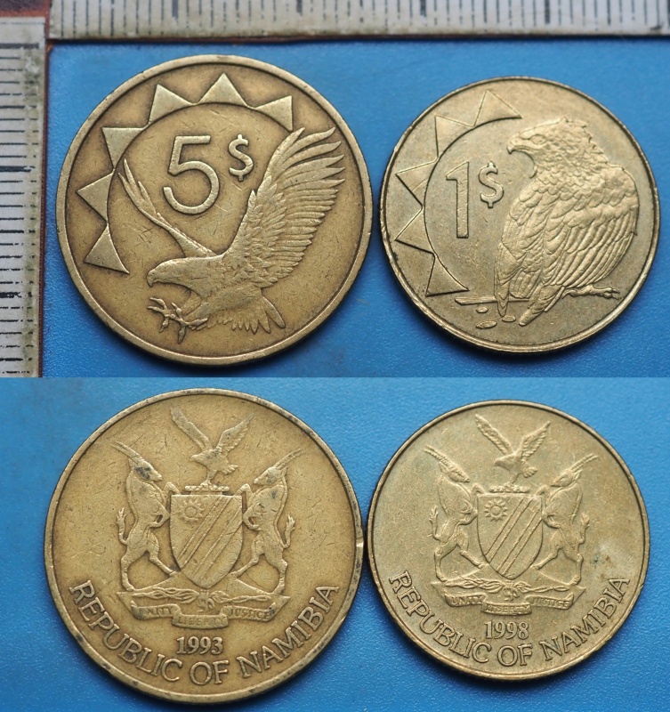 1993, 98 - 1 a 5 dollars - 2x Namíbie