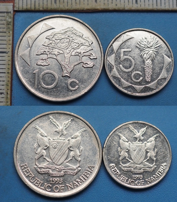 1993 - 5 a 10 cents - 2x Namíbie