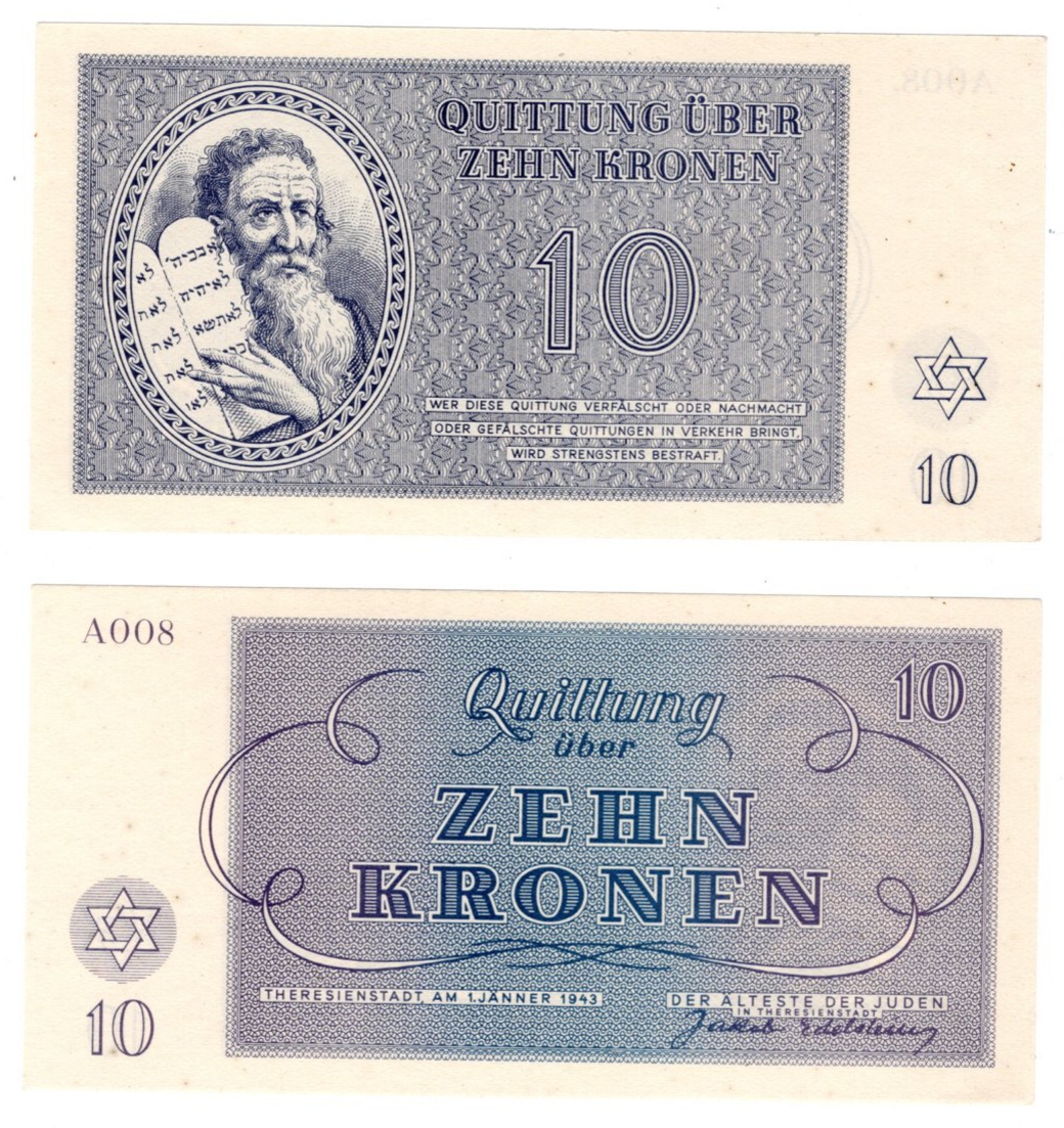 1943 - 10 korun, bankovka - Ghetto Terezín, A008, krásná