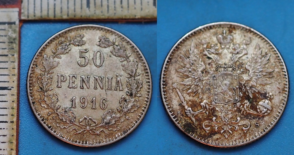 1916 S - 50 pennia, stříbro - Finsko