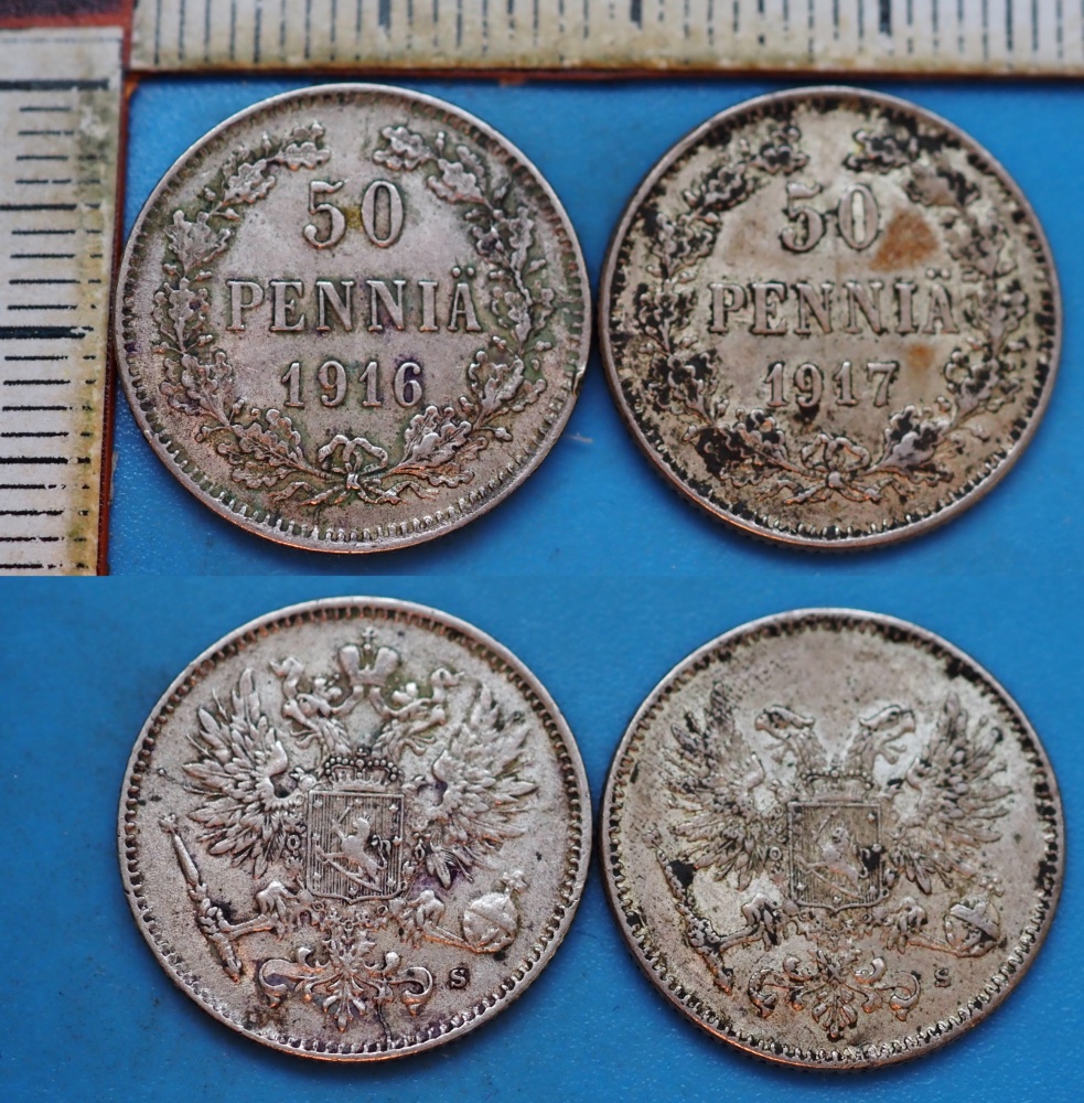 1916 S, 17 S - 50 pennia, stříbro - 2x Finsko