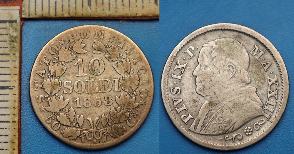 1868 XXIII - 10 soldi, stříbro - Pius IX., Vatikán