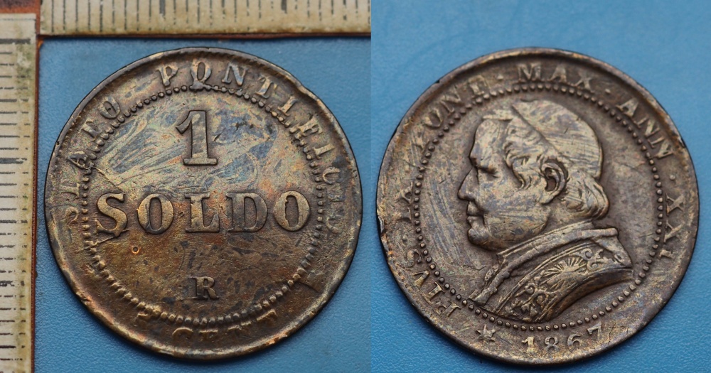 1867 R / XXI - 1 soldo - Pius IX., Vatikán