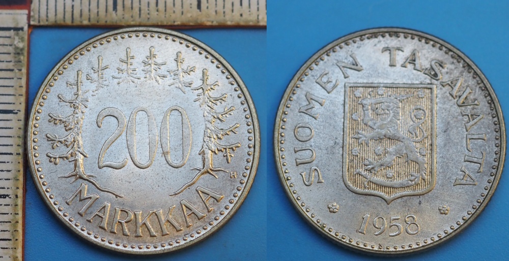 1958 - 200 markkaa, stříbro - Finsko