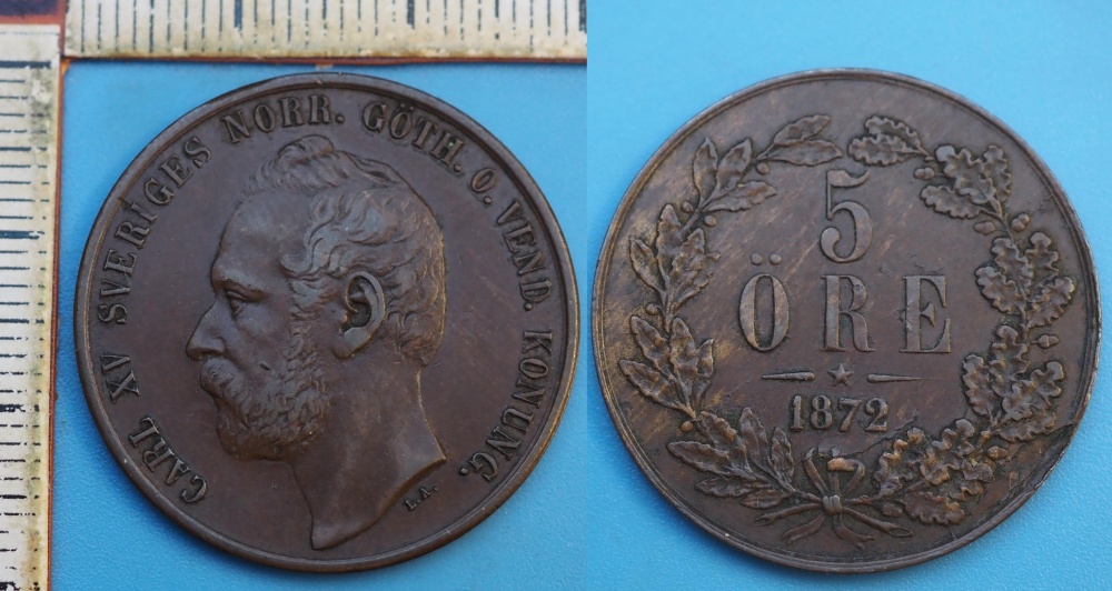 1872 - 5 ore - Carl XV., Švédsko