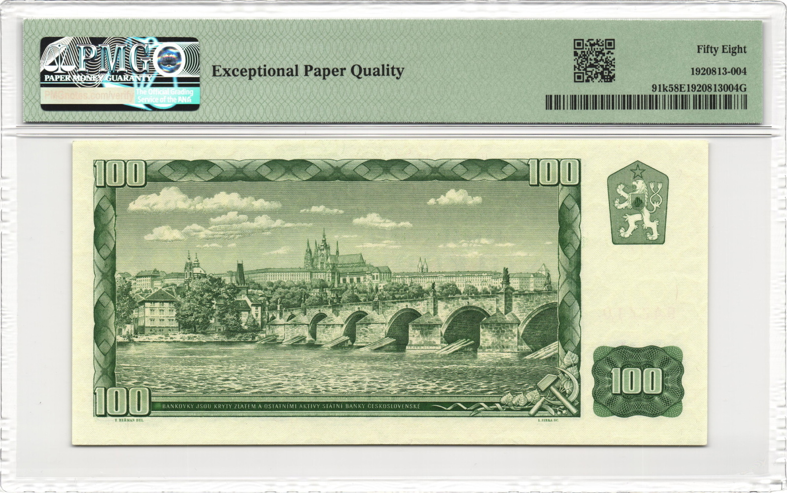 1961 (1990 - 1992) - 100 korun, bankovka - G 66 947710, certifikace PMG 63 EPQ Choice About Uncirculated