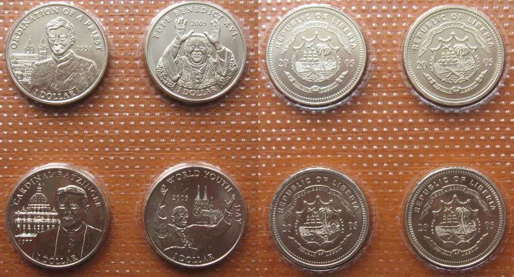 2005 - sada mincí - 4x 1 dollar - Libérie - motiv Benedikt XVI.