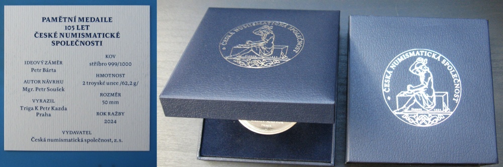 2024 - medaile, stříbro, 2 unce 999/1000 - 105 let ČNS - Strahovský klášter, Strahovská knihovna, krásná, 50 mm, etue, certifikát