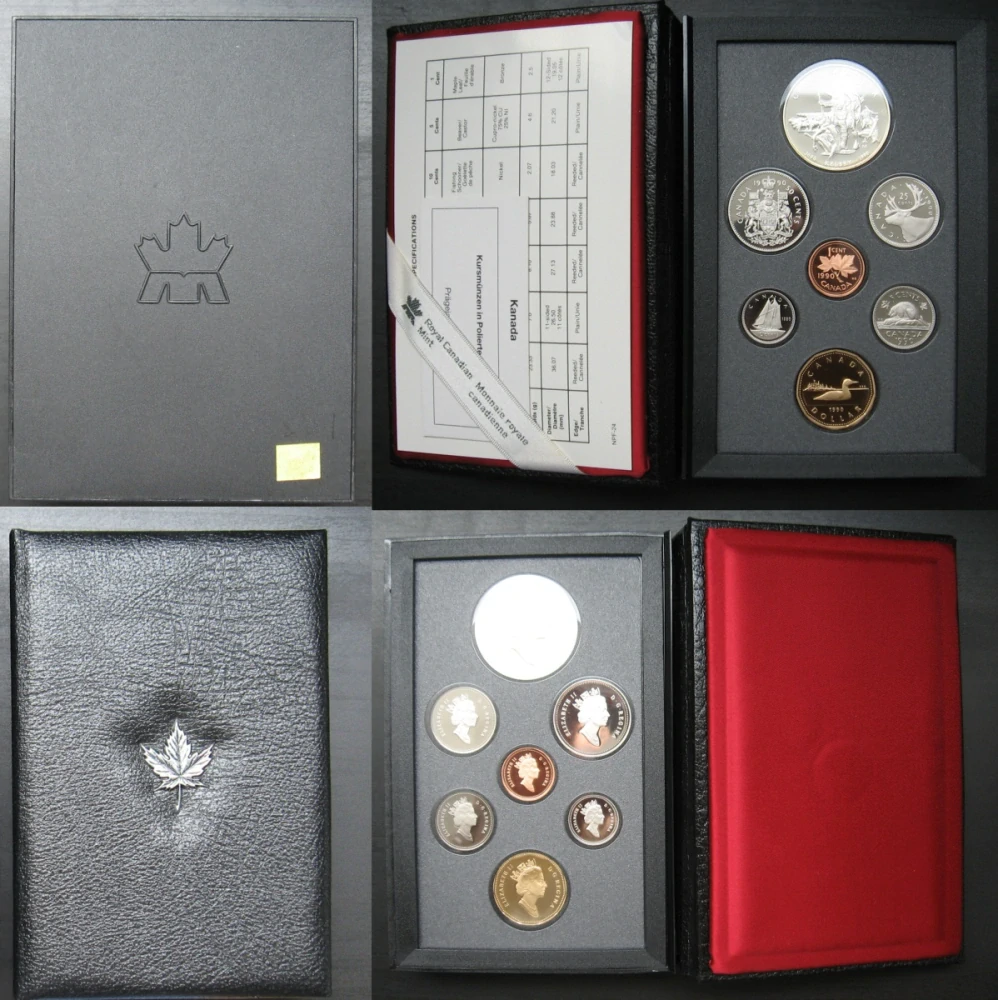 1990 - PROOF sada mincí Kanady, včetně stříbra - krabička, etue ve tvaru knihy  (luxusní balení)