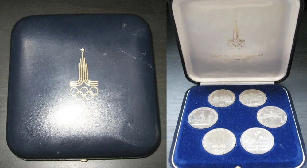 1980 - 6x 1 rubl - olympijská sada v originální modré etui - Sovětský svaz, OH Moskva