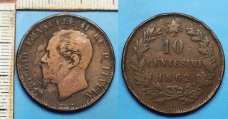 1862 - 10 centesimi - Vittorio Emanuele II., Itálie