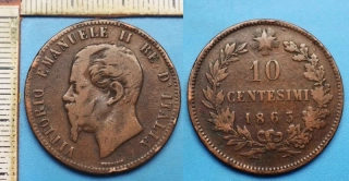 1863 - 10 centesimi - Vittorio Emanuele II., Itálie
