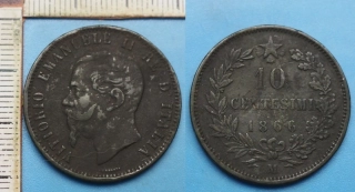 1866 M - 10 centesimi - Vittorio Emanuele II., Itálie