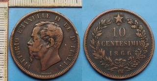 1866 OM - 10 centesimi - Vittorio Emanuele II., Itálie