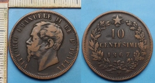 1867 T - 10 centesimi - Vittorio Emanuele II., Itálie