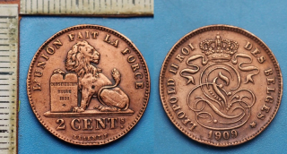 1909 - 2 centimes - Leopold II., Belgie
