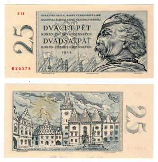 1958 - 25 Kčs, bankovka - S 14 626578, krásný stav