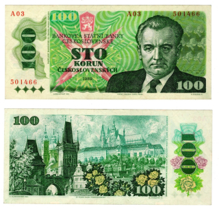1989 - 100 Kč, bankovka - A03 501466, Klement Gottwald, krásný stav
