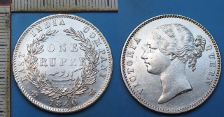 1840 - 1 rupee, stříbro - Britská Indie, Victoria, Východoindická společnost, krásná