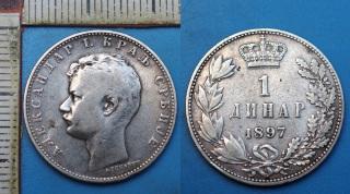1897 - 1 dinar, stříbro - Srbsko, Alexadr I.