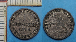 1858 B - 1 groschen, stříbro - Georg V., Hannover