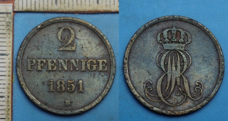 1851 B - 2 pfennige - Ernst August I., Hannover