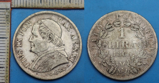 1866 R / XXI - 1 lira, stříbro - Pius IX., Vatikán