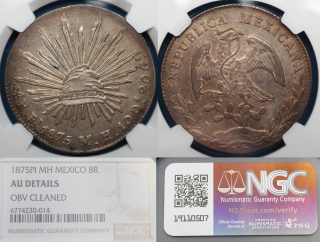 1875 Pi MH - 8 reales, stříbro - Mexiko, San Luis Potosi, certifikace NGC AU details 6774230-014