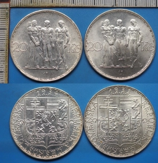 1933, 34 - 2x 20 korun, stříbro