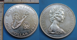 1972 - 1 dollar, stříbro - Bermudy, Silver Wedding