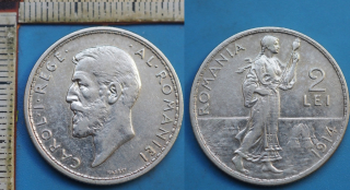 1914 - 2 lei, stříbro - Rumunsko, Carol I.