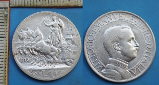 1913 - 1 lira, stříbro - Itálie, Vittorio Emanuele III.