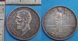 1912 - 1 leu, stříbro - Rumunsko, Carol I.