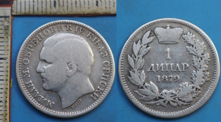 1879 - 1 dinar, stříbro - Srbsko, Milan M. Obrenovič