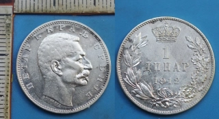 1912 - 1 dinar, stříbro - Srbsko, Petar I.