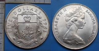 1966 - 5 dollars, stříbro - Bahamy, krásná