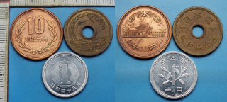 mince Japonska - 1 a 5 a 10 jenů - 3x různý typ