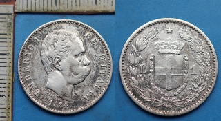 1884 R - 1 lira, stříbro - Umberto I., Itálie