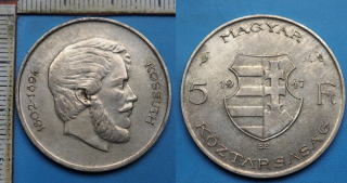 1947 BP - 5 forint, stříbro - Maďarsko, Kossuth