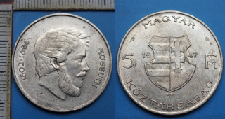 1947 BP - 5 forint, stříbro - Maďarsko, Kossuth