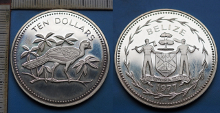 1977 - 10 dollars, stříbro - Belize, krásná, jen 3197 ks