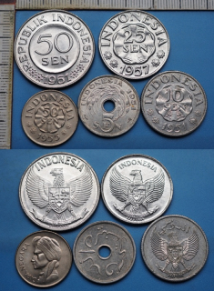 1951 až 61 - 5, 10, 25, 50 a 50 sen - 5x Indonésie