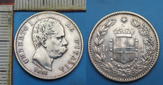 1886 R - 1 lira, stříbro - Umberto I., Itálie
